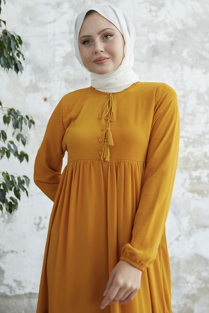 MDS Women Lace-Up Yoryo Chiffon Dress - Mustard - Lemgo