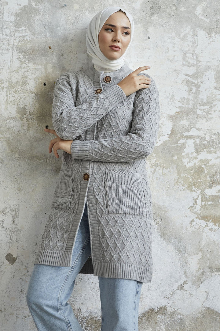 MDS Women Mosya Pocketed Buttoned Cardigan - Gray - Imperia