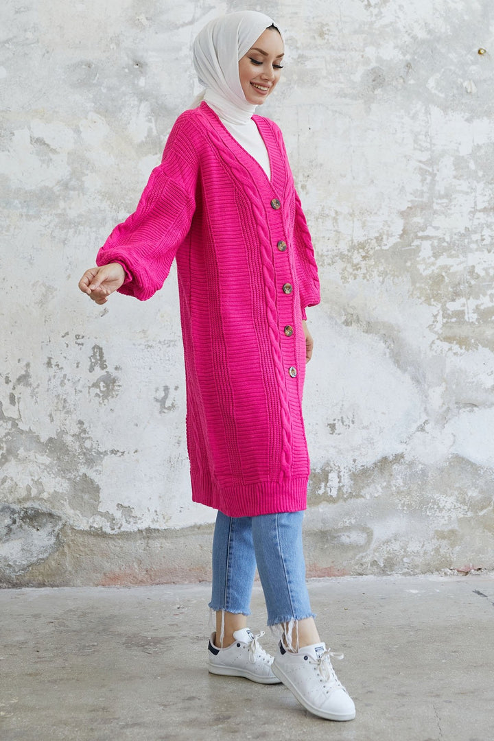MDS Women Evia Buttoned Knit Cardigan - Fuchsia - Lynnwood