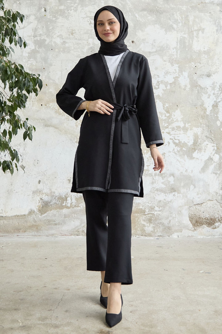 MDS Women Embroidered Patterned Kimono Set - Black - Temixco