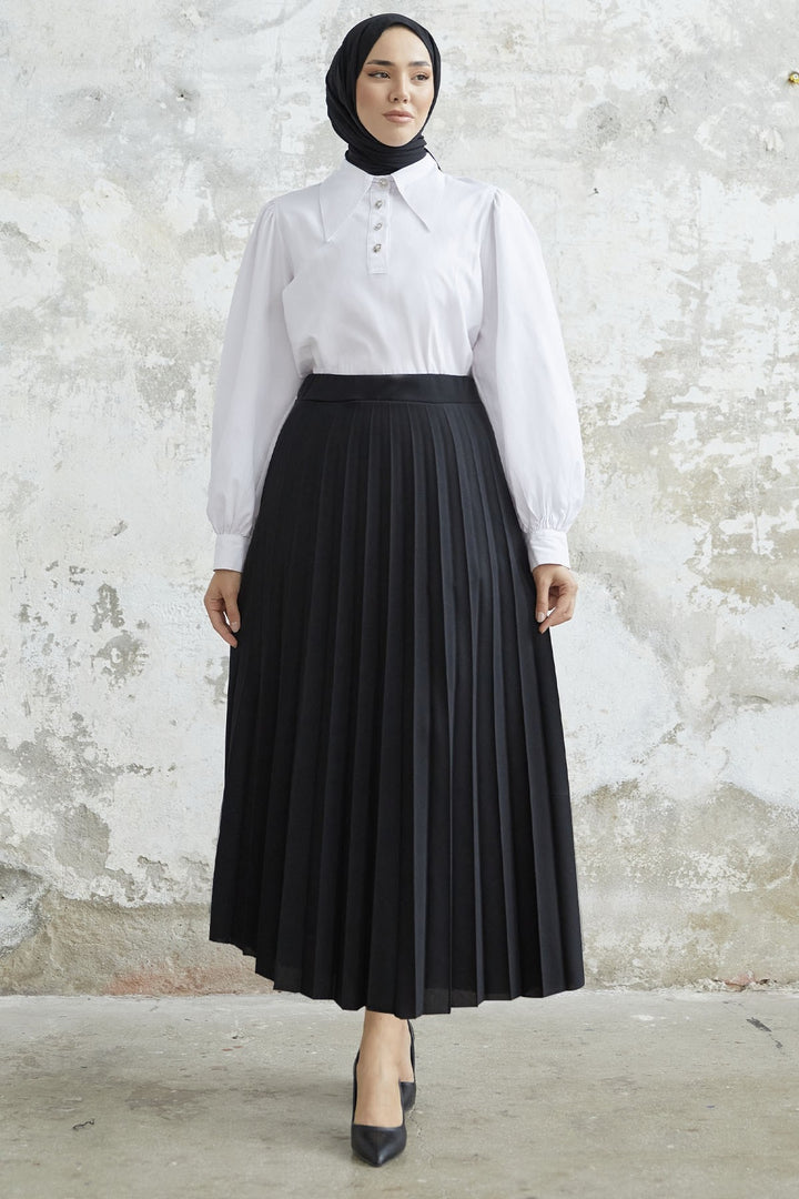 MDS Women Luisa Beli Rubber Waist Pleated Skirt - Black - Pomezia