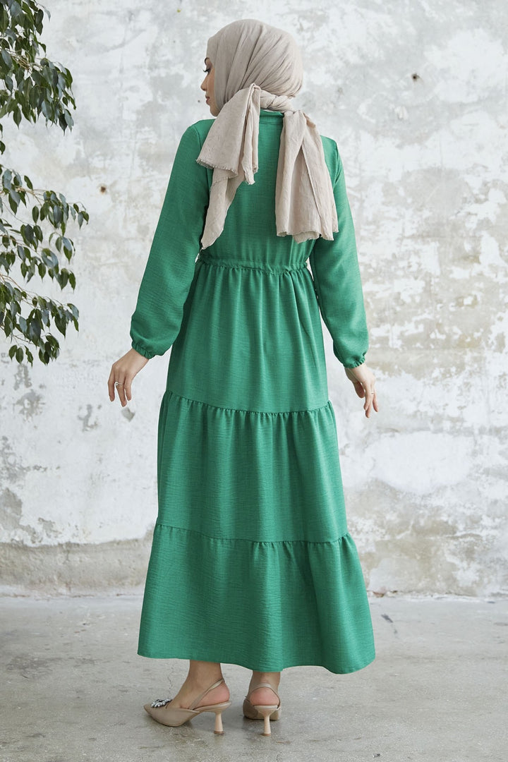 MDS Women Frilled Detail Buttoned A-line Dress - Green - Santa Cruz