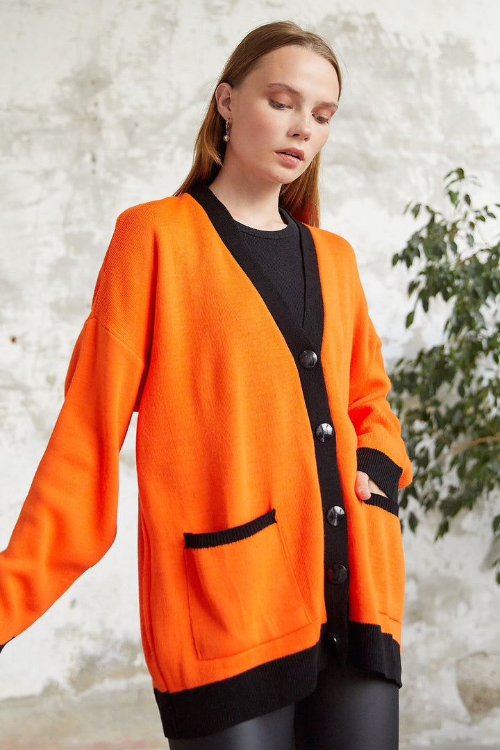 MDS Women Vega Pocket Sweater - Orange - Rye