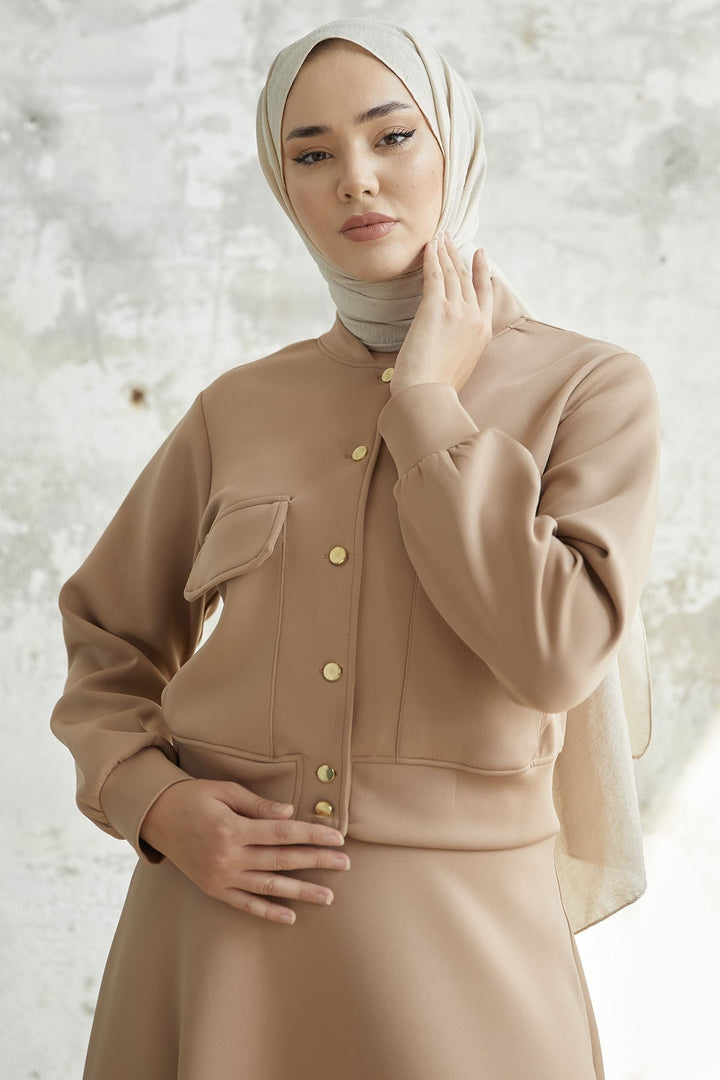 MDS Women Mileya Cover Pocket Skirted Scuba Suit - Beige - Vigo