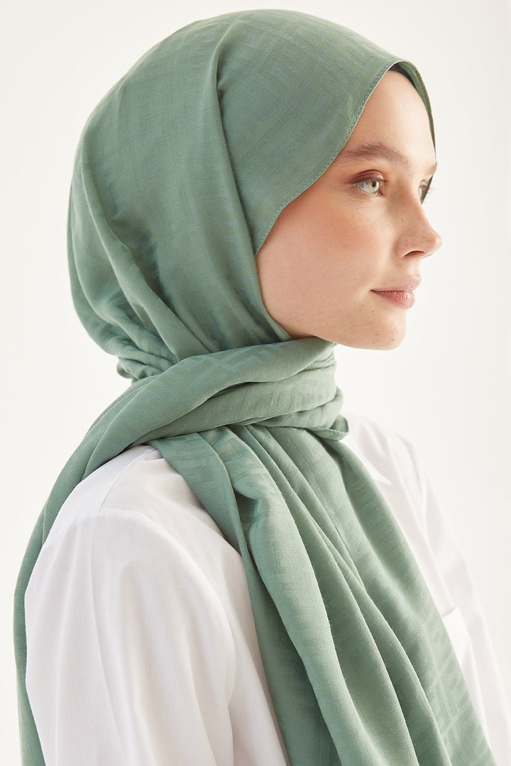 MDS Women Handwoven Jacquard Cotton Scarf - Mint - Peterborough