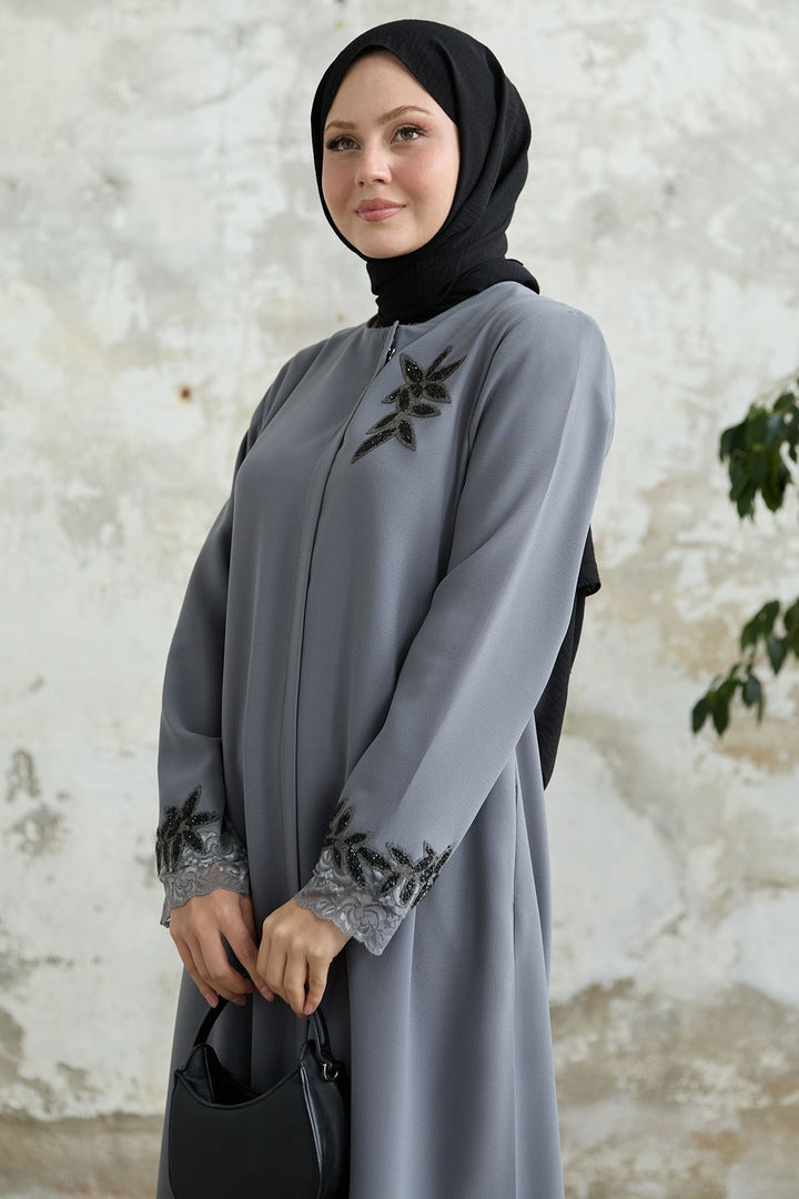 MDS Women Arm Flower Stoned Gray Ferace - Irvington
