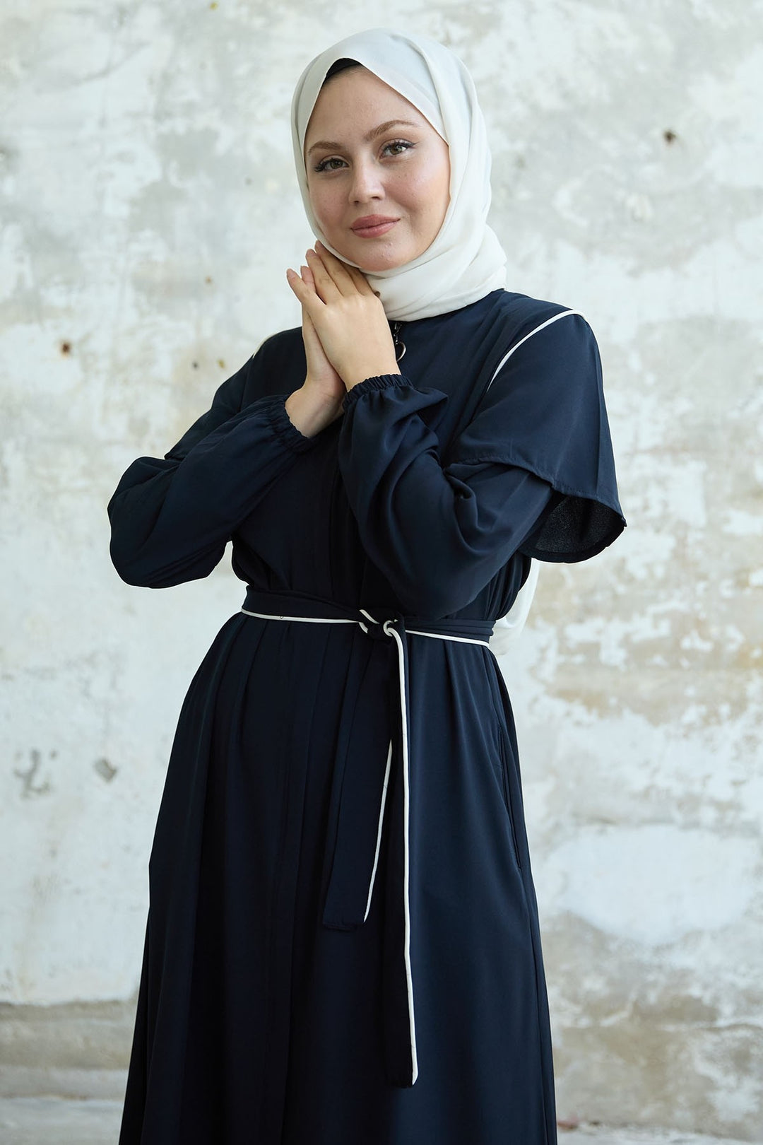 MDS Women Navy Blue Coat with Arm Detail and Belt - Stryi