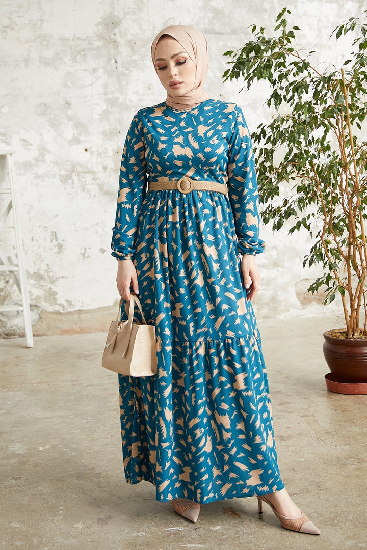 MDS Women Rena Straw Belted Patterned Dress - Indigo - Maricopa