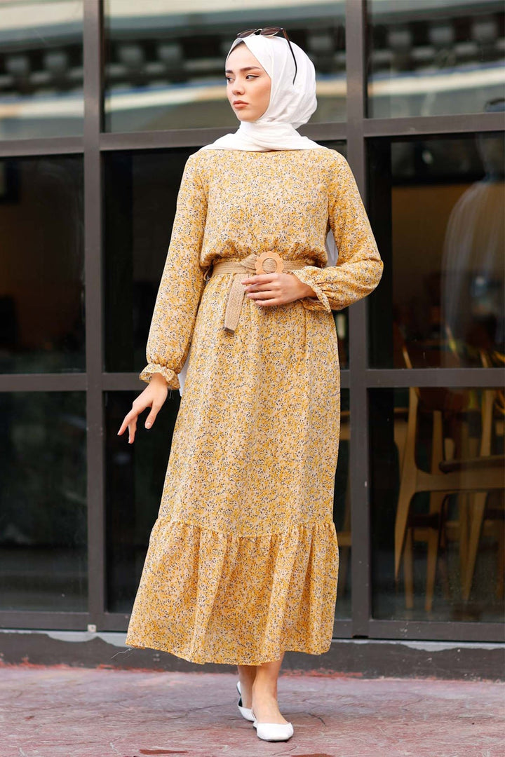 MDS Women Crispy Flowered 1015 Chiffon Dress - Yellow - Merano