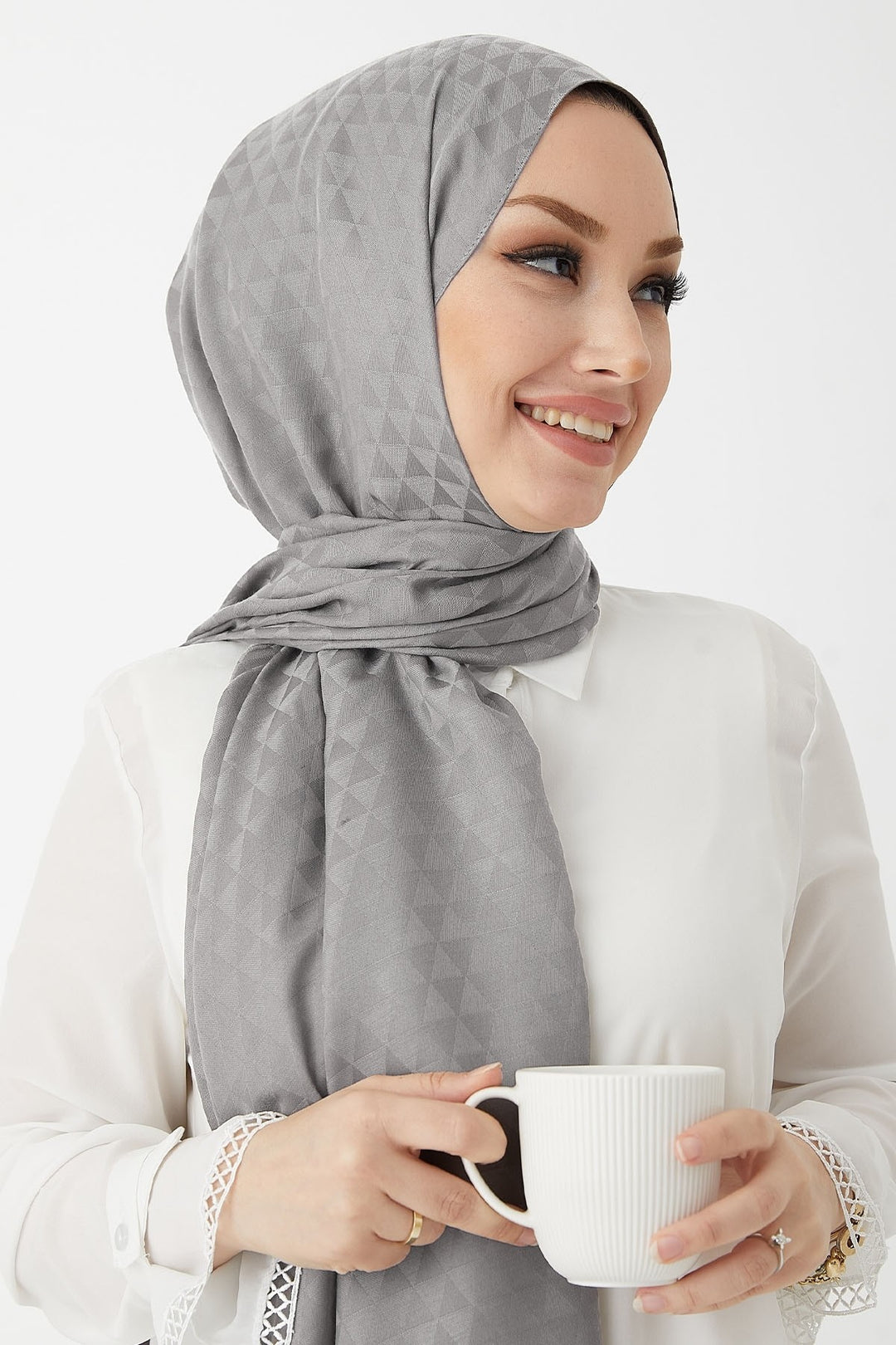 MDS Women Prism Pattern Cotton Jacquard Scarf - Grey - Pennsauken