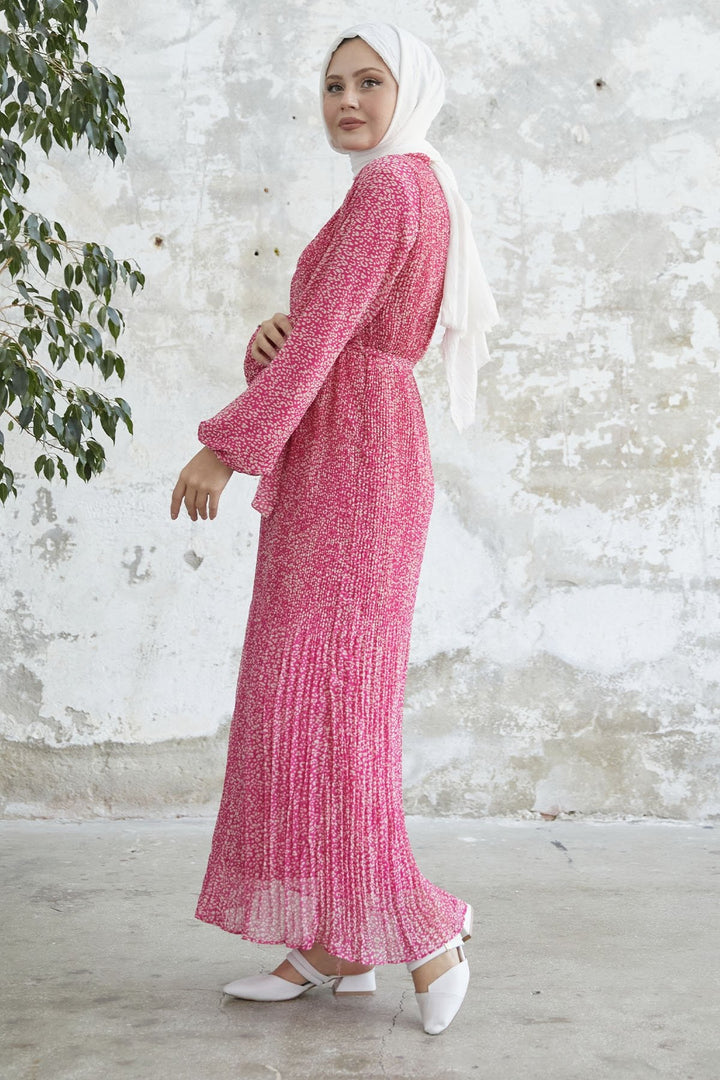 MDS Women Striped Crispy Pattern Chiffon Dress - Pink - Indianapolis