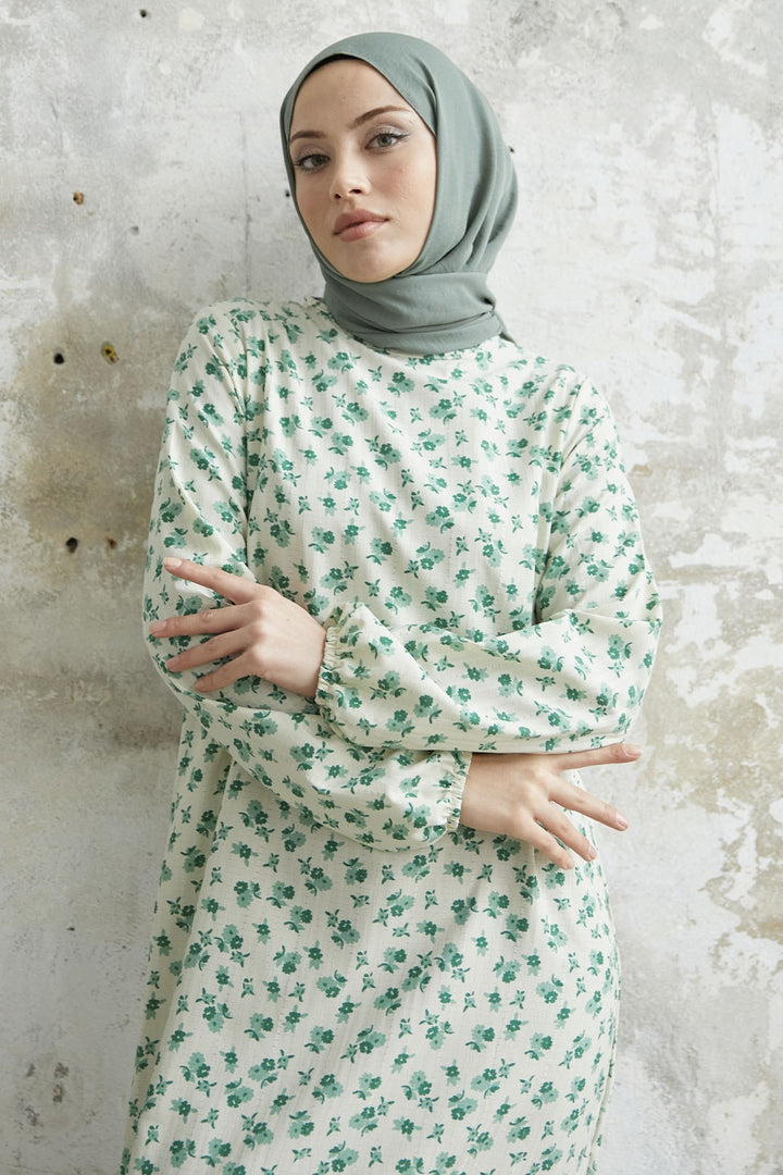 MDS Women Colorful Daisy Waffle Dress - Green - Chula Vista