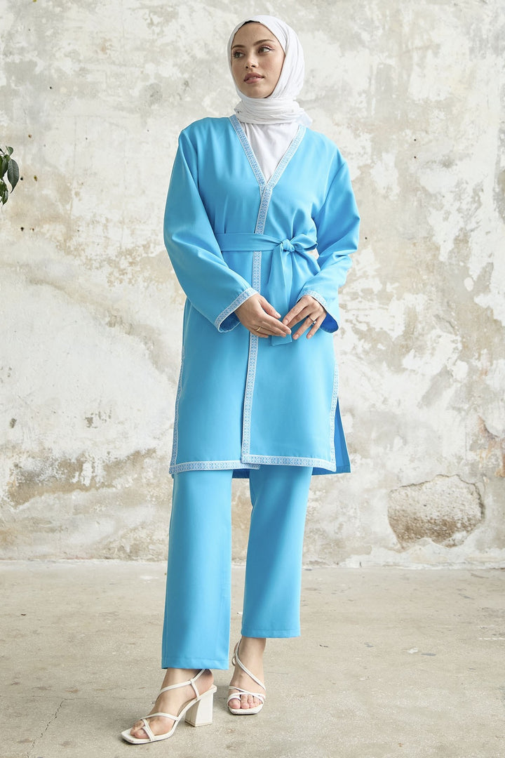 MDS Women Embroidered Patterned Kimono Set - Blue - Arroyomolinos