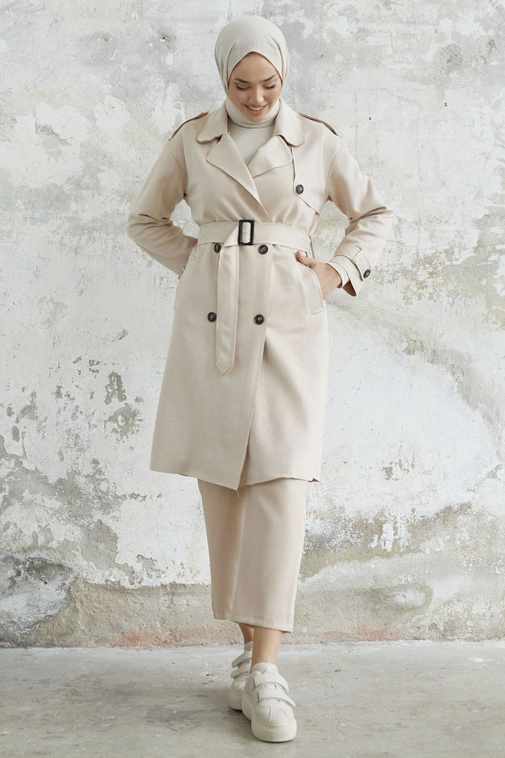 MDS Women Minka Belted Scuba Diving Trench Coat - Cream - Maia