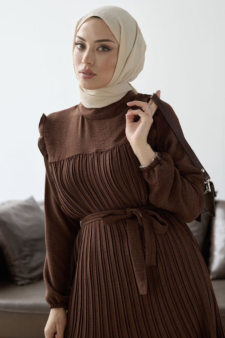 MDS Women Front Pleated Ruffle Detail Set - Bitter Coffee - Coventry