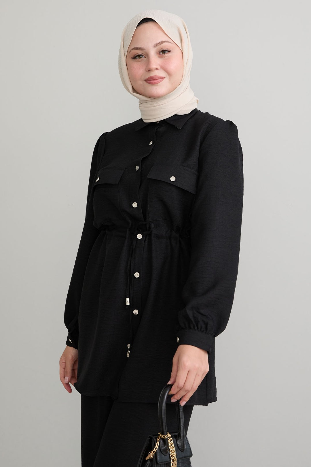 MDS Women Tunnel Arched Black Linen Suit - Beauvais