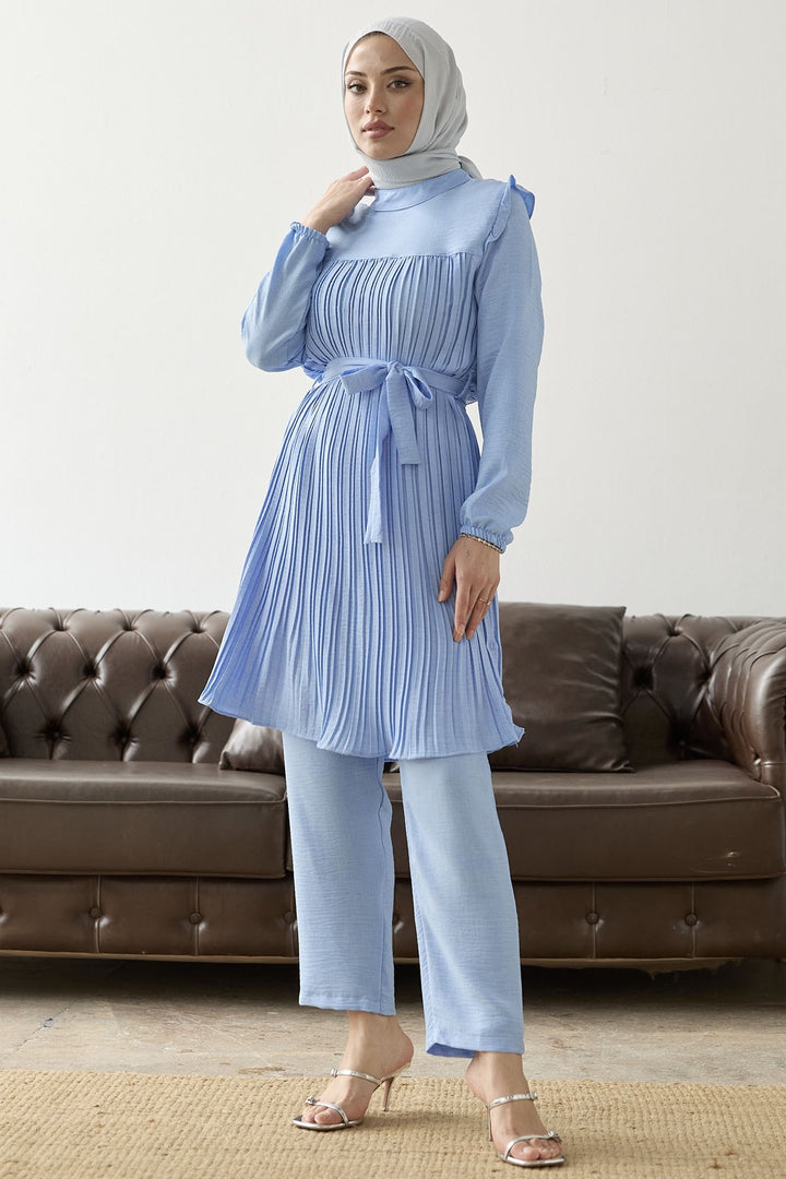 MDS Women Front Pleated Ruffle Detail Set - Baby Blue - Évry