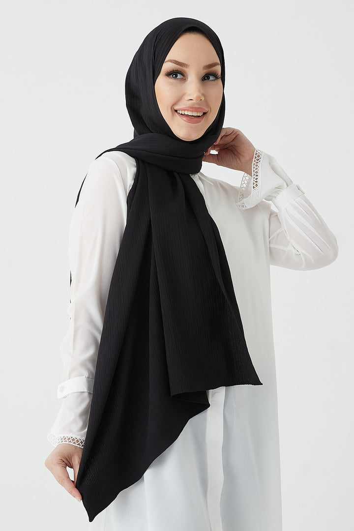MDS Women Mica Crinkle Silk Shawl - Black - Cedar Park