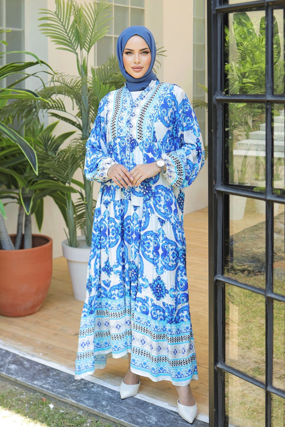 MDS Women Marbled Loose Blue Viscose Dress - McKinney