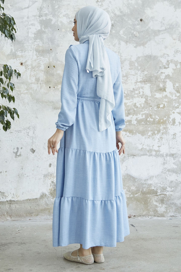 MDS Women Frilly Detail Buttoned A-line Dress - Baby Blue - Villajoyosa