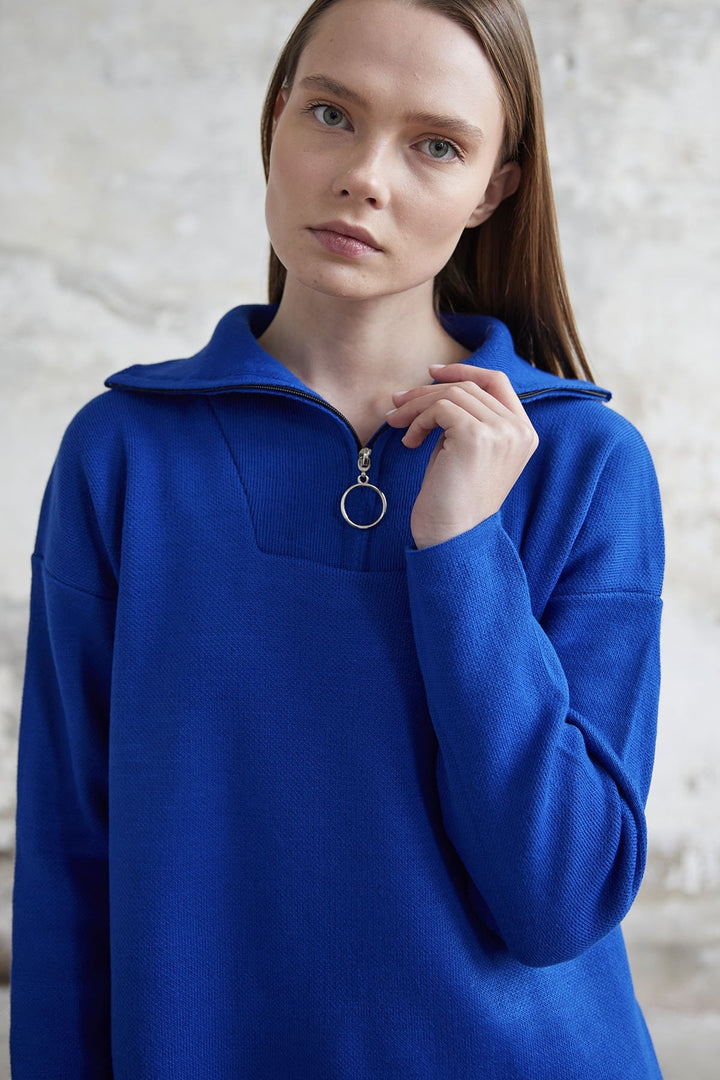 MDS Women Remy Zippered Knit Sweater - Sax Blue - Sorel-Tracy
