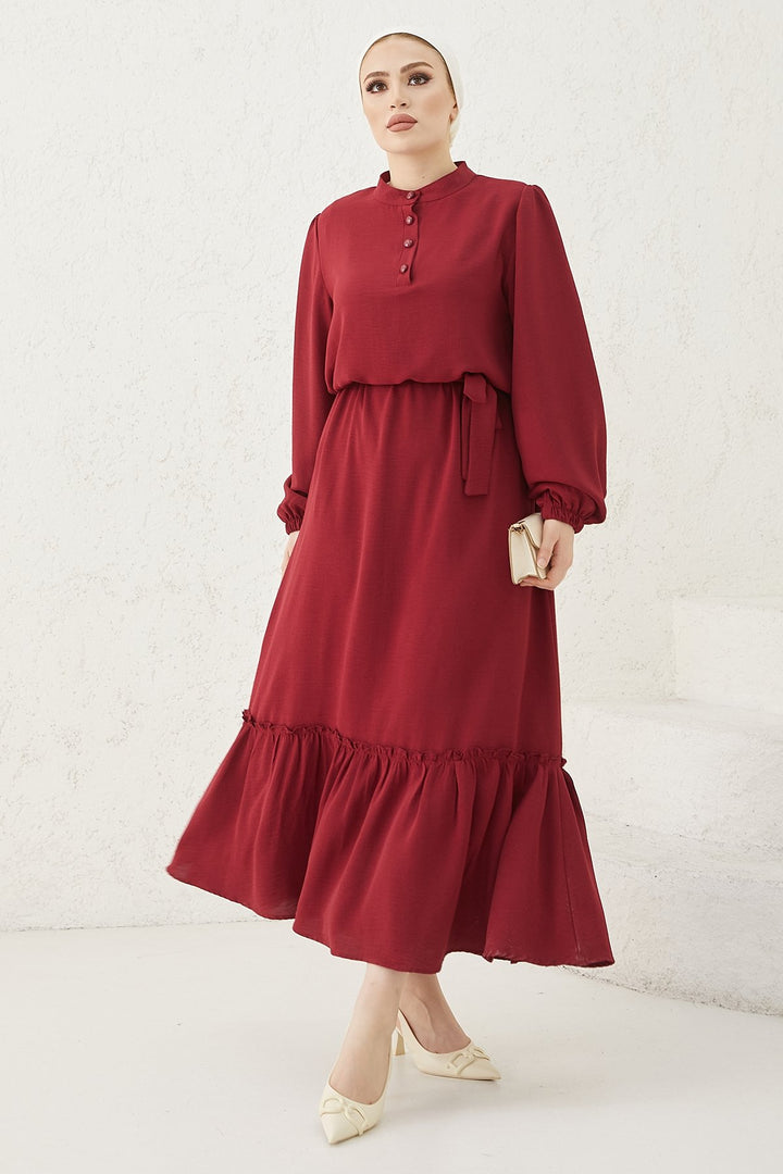 MDS Women Meyra Buttoned A-line Dress - Burgundy - Foothill Farms