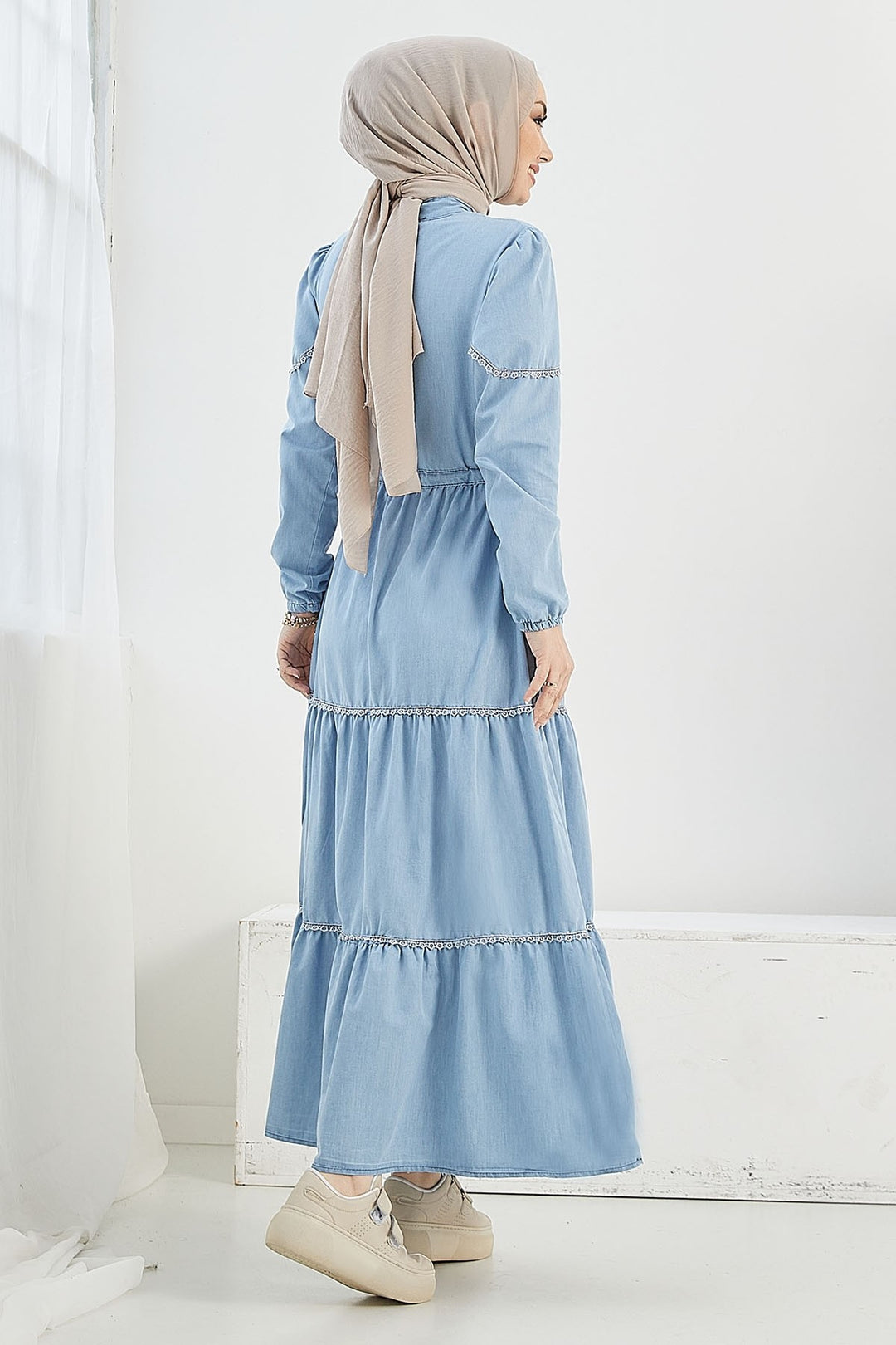 MDS Women Kayla Lace Detail Denim Dress - Light Blue - Mitcham