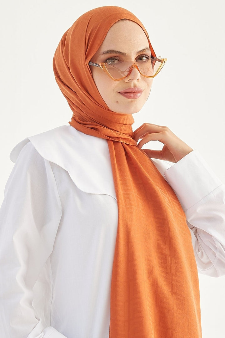 MDS Women Handwoven Jacquard Cotton Scarf - Terracotta - Bitonto