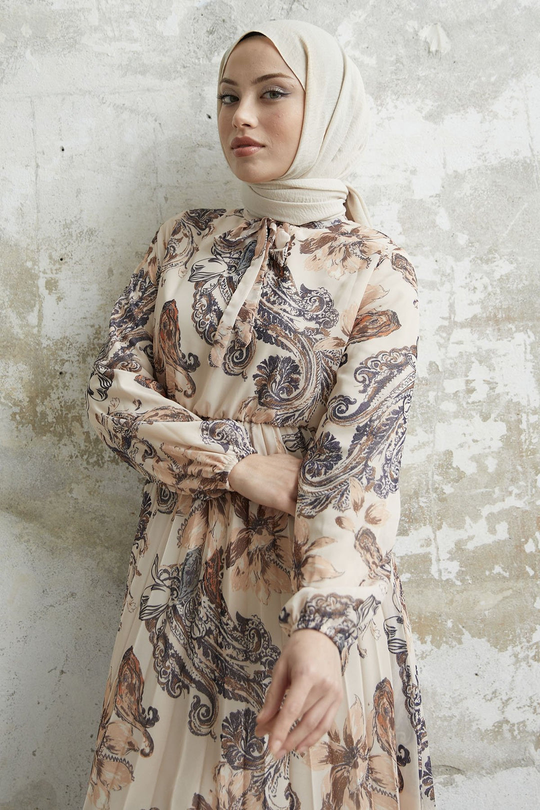 MDS Women Serena Flower Patterned Pleated Chiffon Dress - Ecru - Somerville