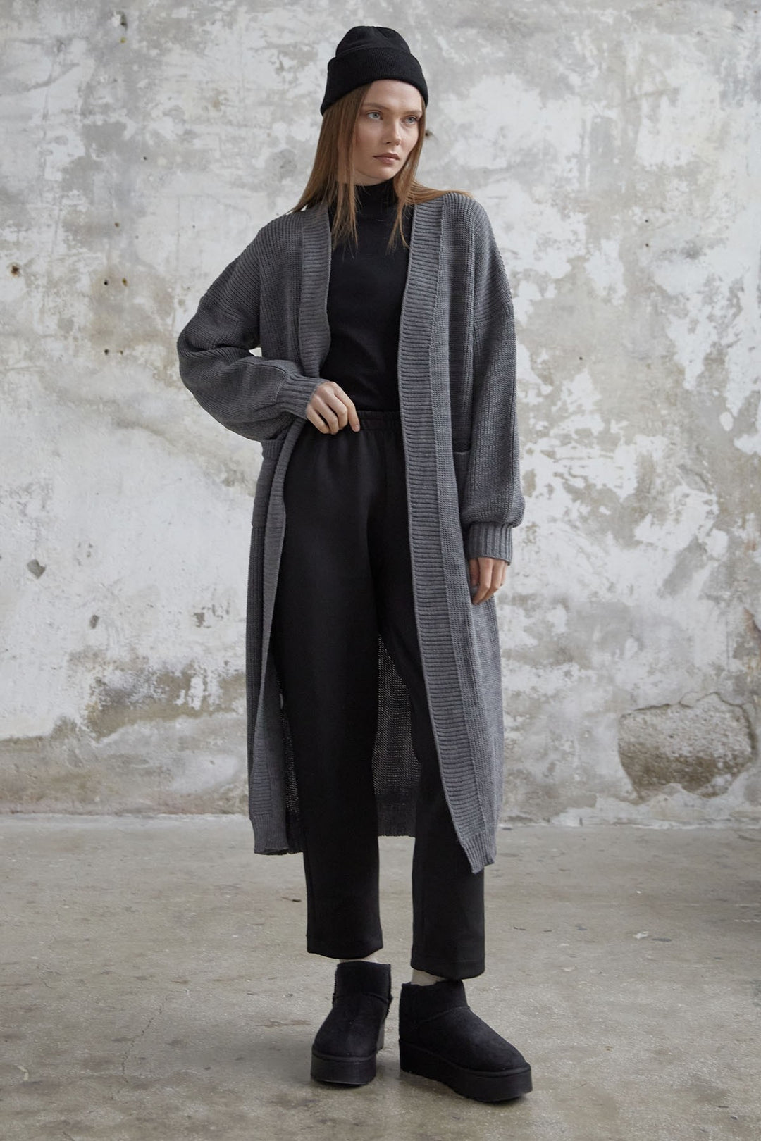 MDS Women Long Basic Knit Cardigan - Anthracite - Harrogate