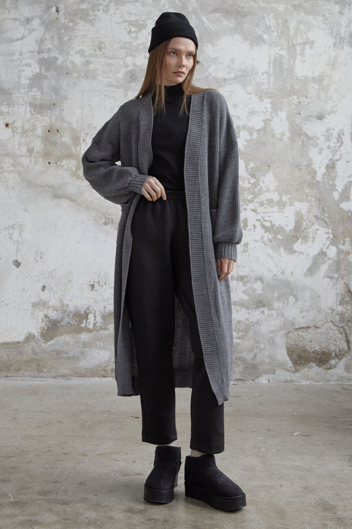 MDS Women Long Basic Knit Cardigan - Anthracite - Harrogate