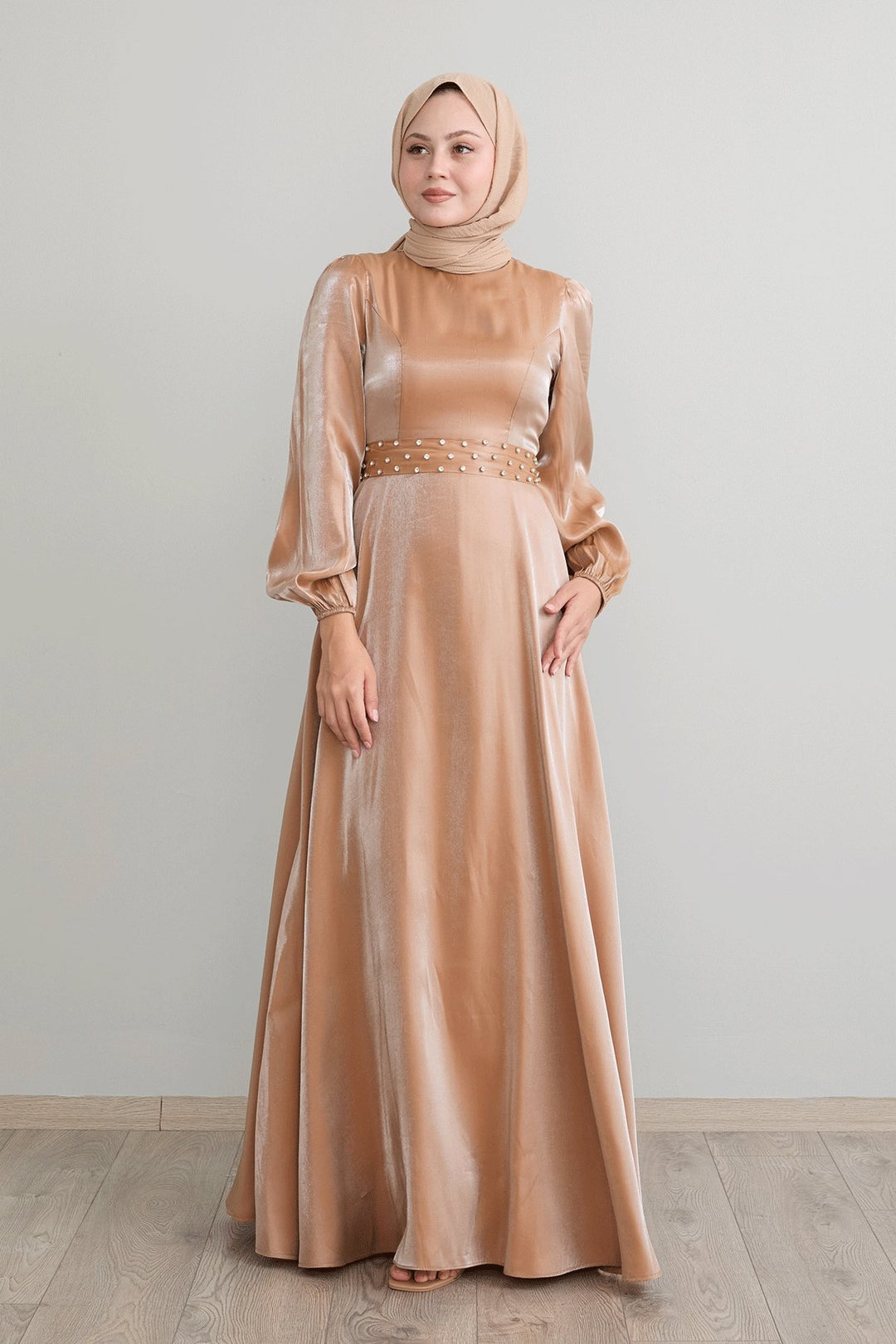 MDS Women Stone Belted Sparkly Brown Satin Dress - Culiacán