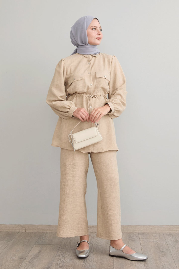 MDS Women Tunnel Arched Beige Linen Suit - Orsha