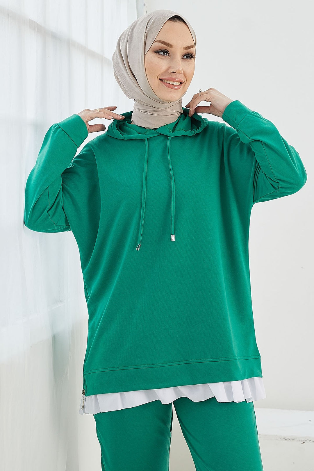 MDS Women Losya Sides Zippered Hooded Two-Piece Set - Emerald - Créteil