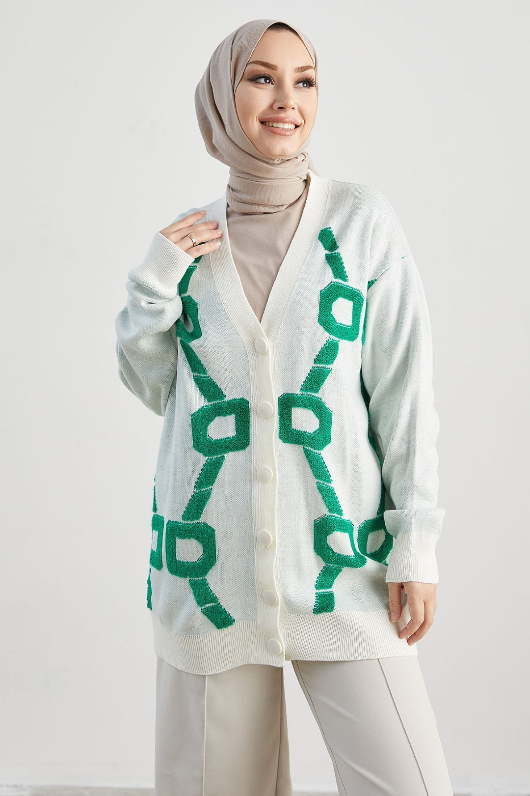 MDS Women Lenora Patterned Cardigan - White - Rincón de la Victoria