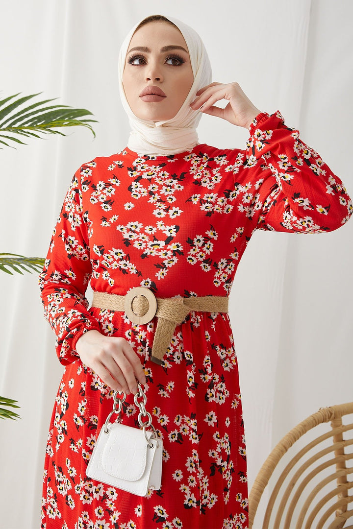 MDS Women Lesa Floral Straw Belted Dress - Burgundy - Arden-Arcade