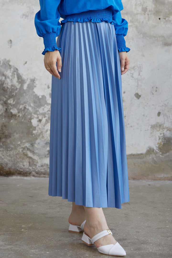 MDS Women Flared Pleated Skirt - Blue - Portsmouth