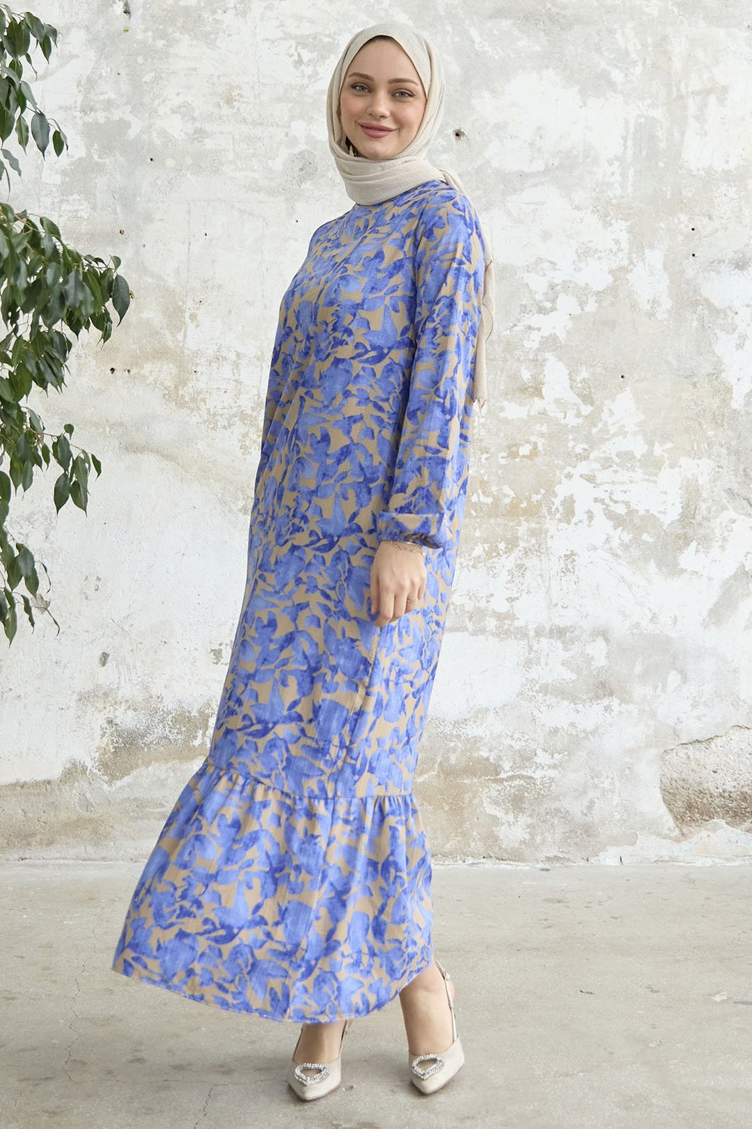 MDS Women Lily Patterned Waffle Dress - Saxe Blue - Vich