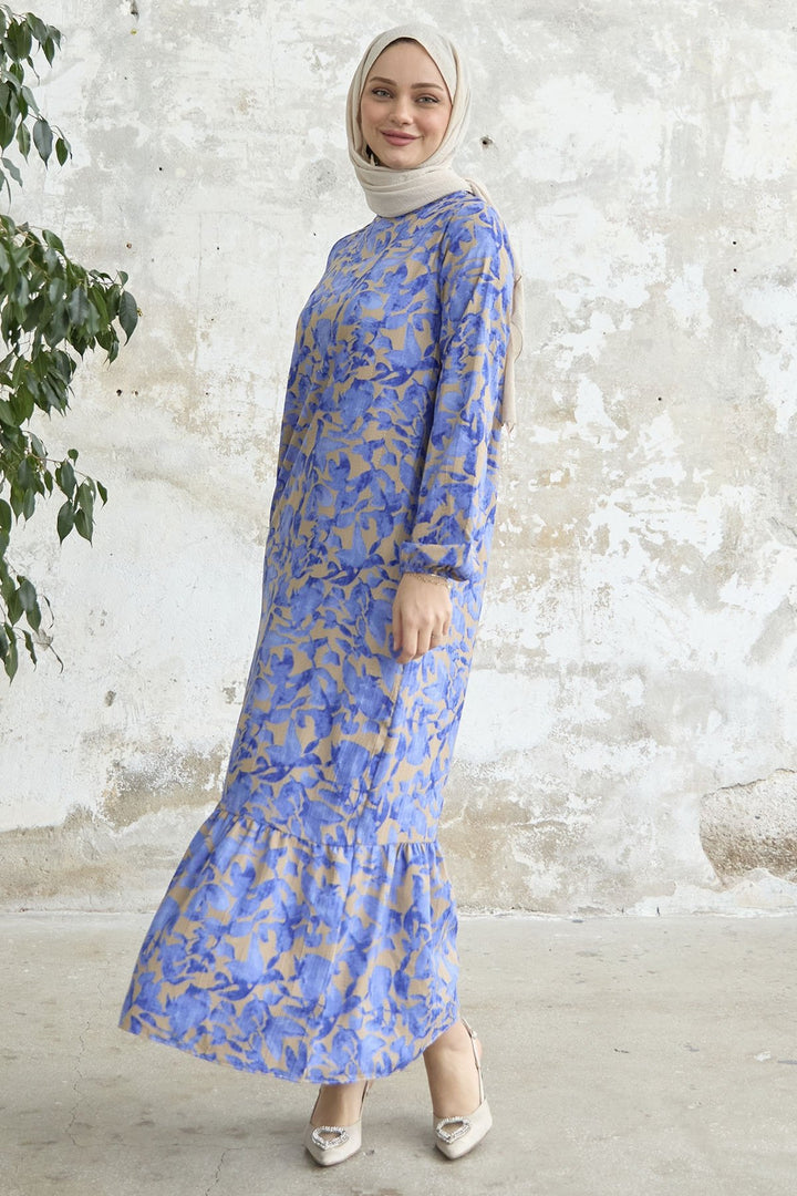 MDS Women Lily Patterned Waffle Dress - Saxe Blue - Vich