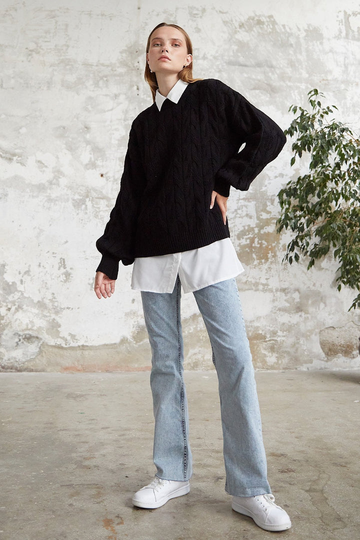 MDS Women Knitted Short Sweater - Black - Fort Pierce