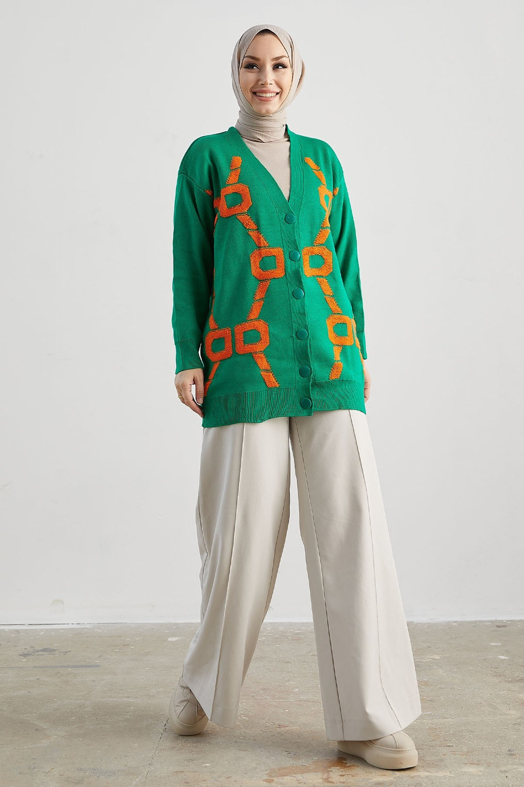 MDS Women Lenora Patterned Cardigan - Green - Iguala de la Independencia