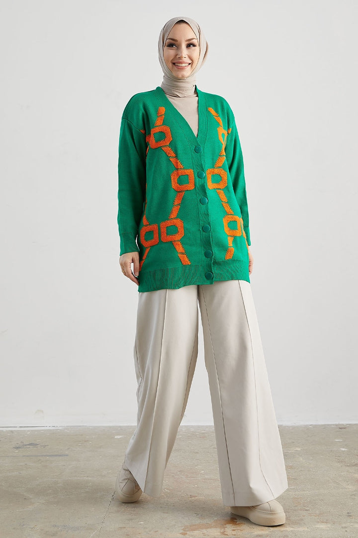 MDS Women Lenora Patterned Cardigan - Green - Iguala de la Independencia