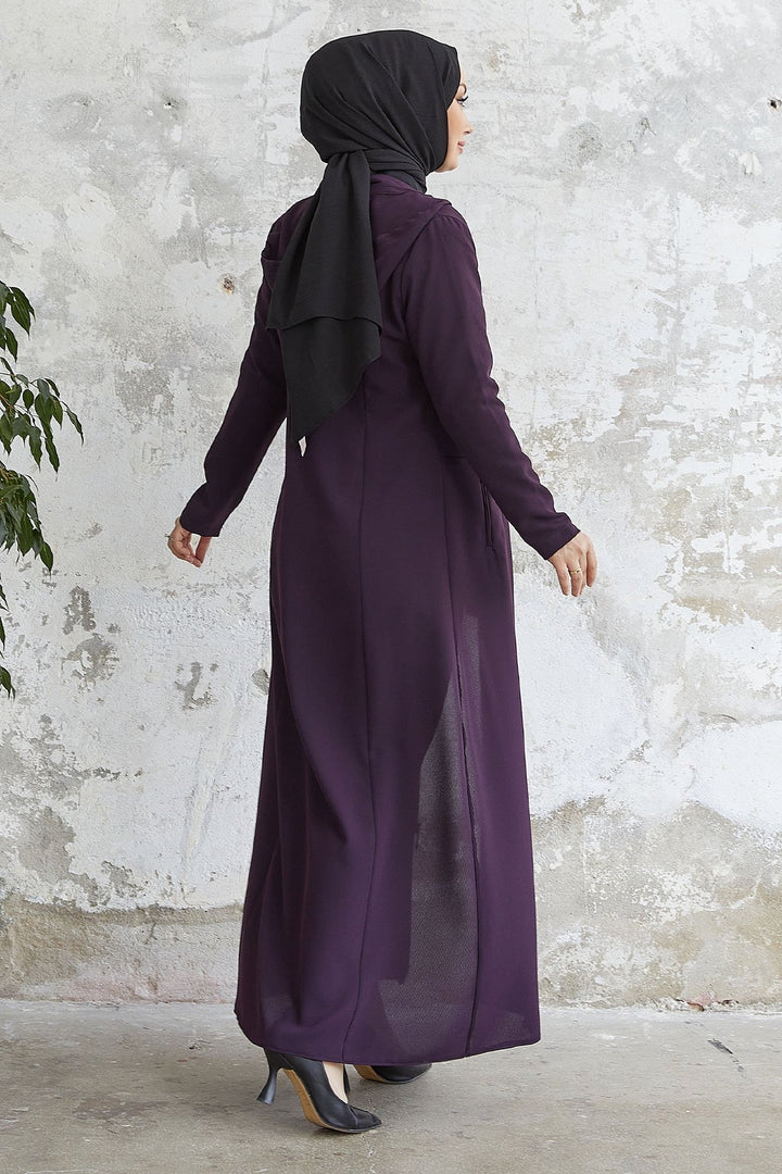 MDS Women Elena Beli Detailed Hooded Abaya - Purple - Hoboken