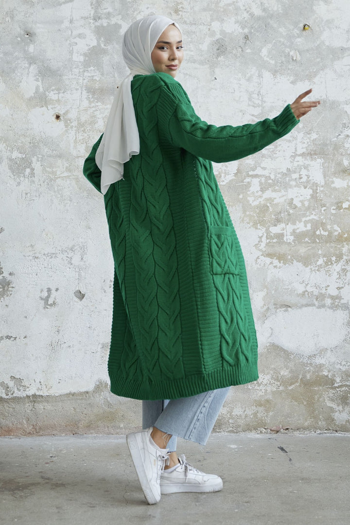 MDS Women Eriyas Braided Pocketed Cardigan - Green - Cuneo