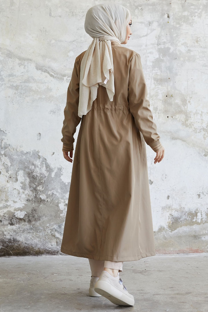 MDS Women Penny Collar Patterned Trench Coat - Beige - Battle Creek