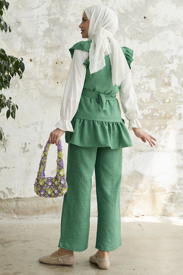 MDS Women Ruffled Shoulder Three Piece Set - Green - Lagkadás