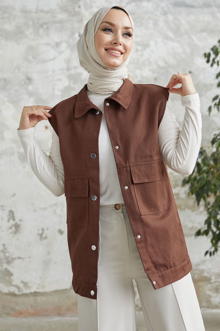 MDS Women Cover Pocket Gabardine Vest - Bitter Coffee - Novovolynsk
