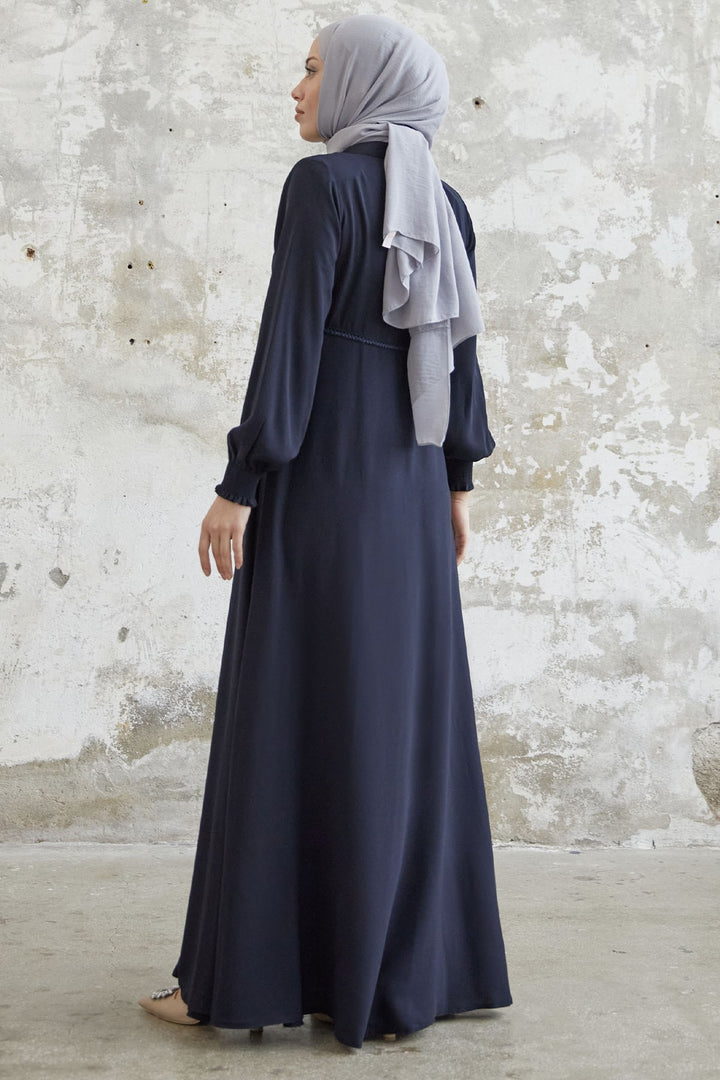 MDS Women Guipure Crepe Mevlana Cloak - Navy Blue - Batumi
