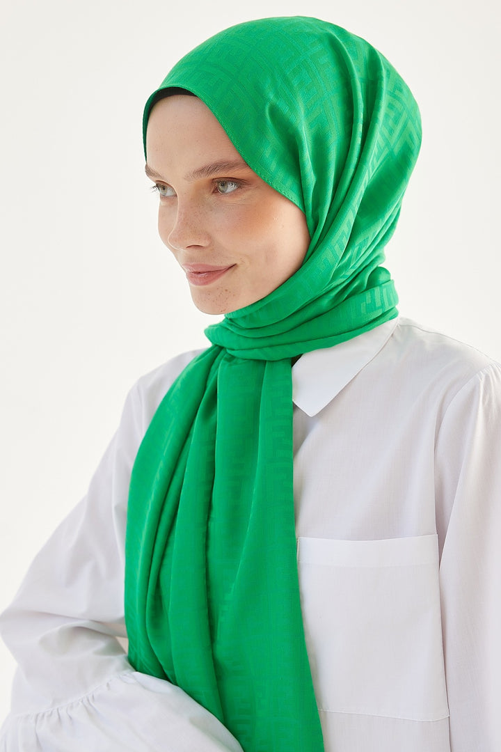 MDS Women Handwoven Jacquard Cotton Scarf - Green - Fort McMurray