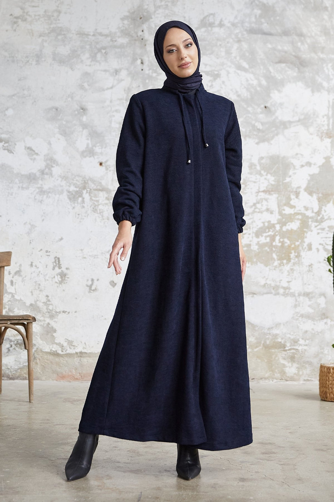 MDS Women Levina Secret Snap Abaya - Navy Blue - Montclair